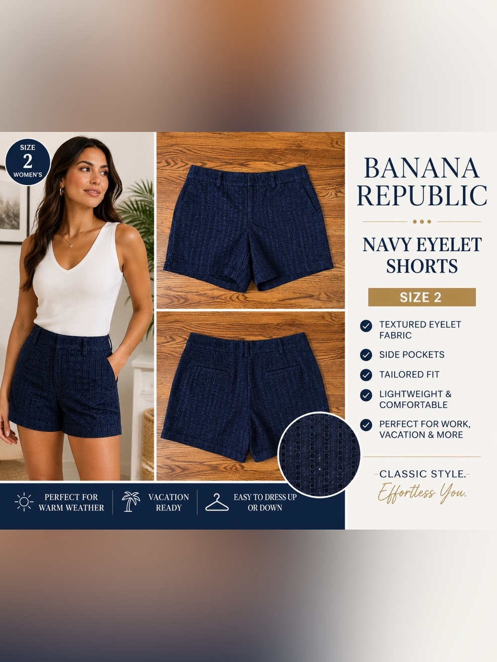 Banana Republic Blue Eyelet Summer Shorts Women’s 2